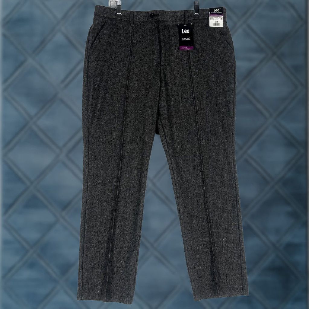Lee Lee Dress Pants Womens 18M Grey Herringbone Flannel Straight High Rise Plus Regular Inseam 31in Satin Closure Suit Workwear Size 40" / US 18 - 1 Thumbnail
