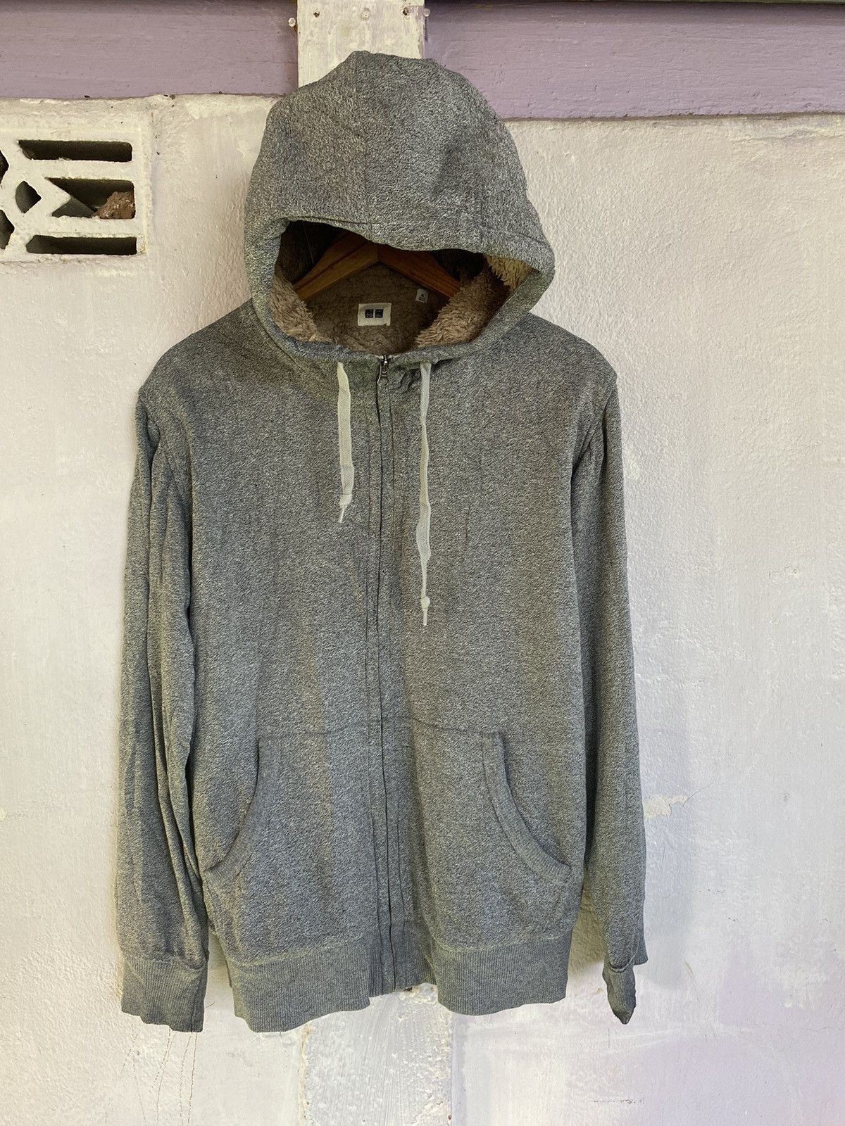 image of Uniqlo Sherpa Zip Up Jacket Hoodie in Grey, Men's (Size XL)