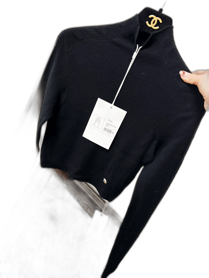 Chanel Black High Neck Cropped Top
