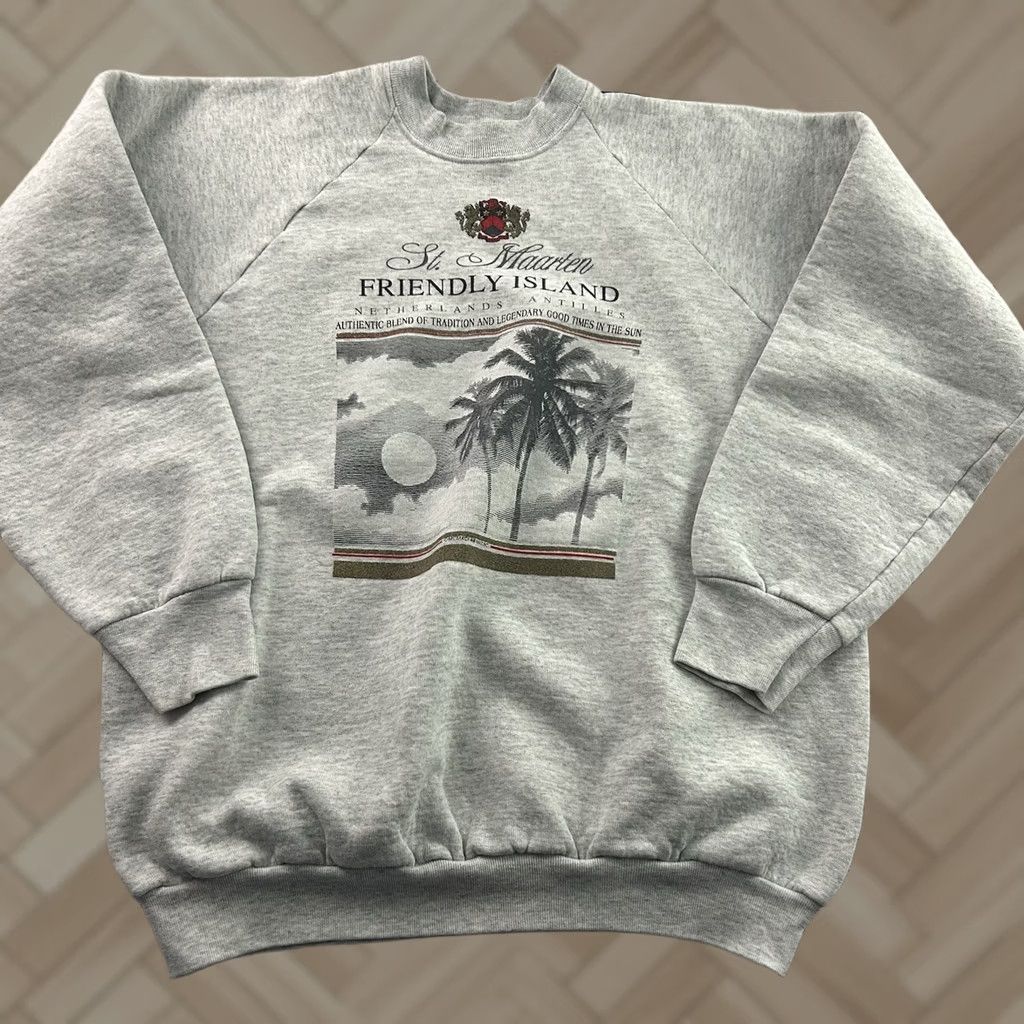 Fruit Of The Loom Vintage Fruit of the Loom St. Maarten Friendly Island Crewneck Sweatshirt Mens L Gray Size US L / EU 52-54 / 3 - 1 Thumbnail