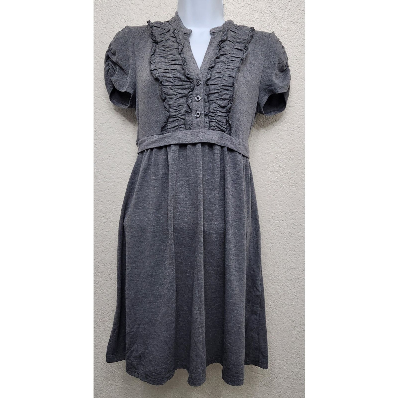 Other Speechless Gray Heathered Ruffle Pleated Bodice Mini Dress S Size S / US 4 / IT 40 - 1 Thumbnail