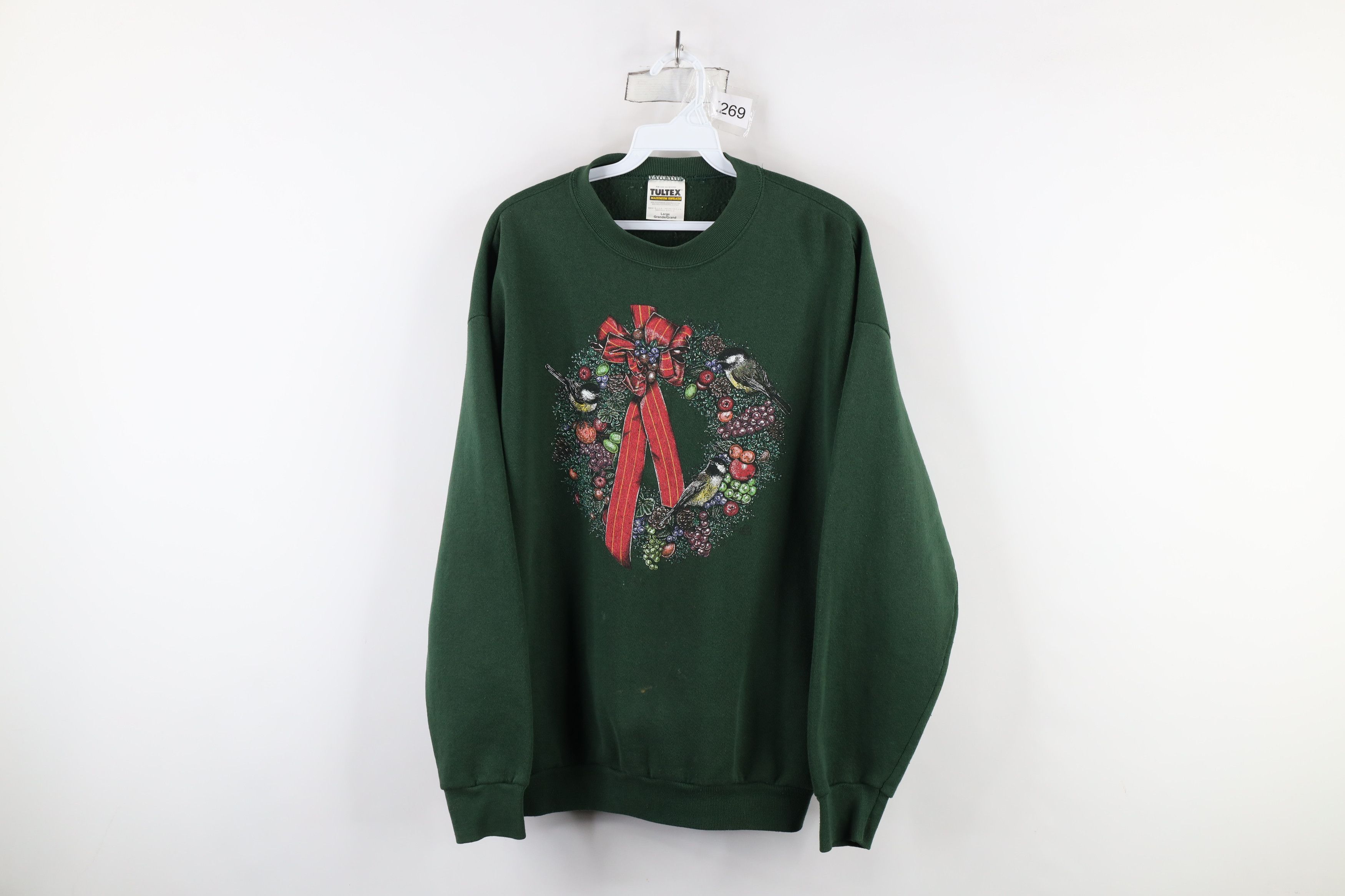 Vintage Vintage 90s Christmas Wreath Bird Sweatshirt Green USA Size L / US 10 / IT 46 - 1 Thumbnail