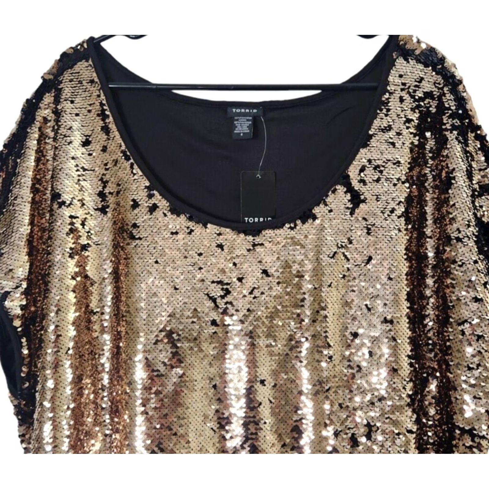 Torrid Torrid Blouse Short Sleeve Scoop Neck Sequin Top 4X Gold Womens Non Jumpsuit Size XXL / US 16-18 / IT 52-54 - 3 Thumbnail