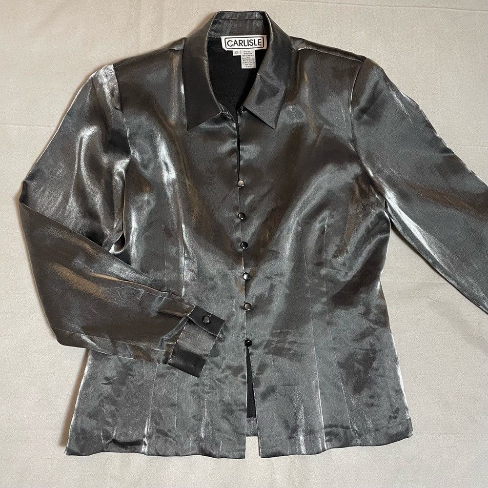 Other Vintage Carlisle Silver Silk Blend Long Sleeve Blouse Size Size XL / US 12-14 / IT 48-50 - 6 Thumbnail