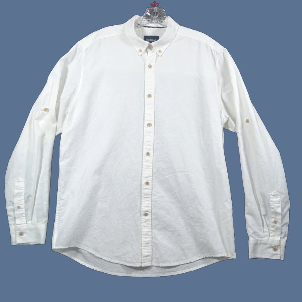 Vintage Pull&Bear Long Sleeve Shirt Mens L Ivory Cotton Linen Blend Button Down Relaxed Size US L / EU 52-54 / 3 - 1 Thumbnail