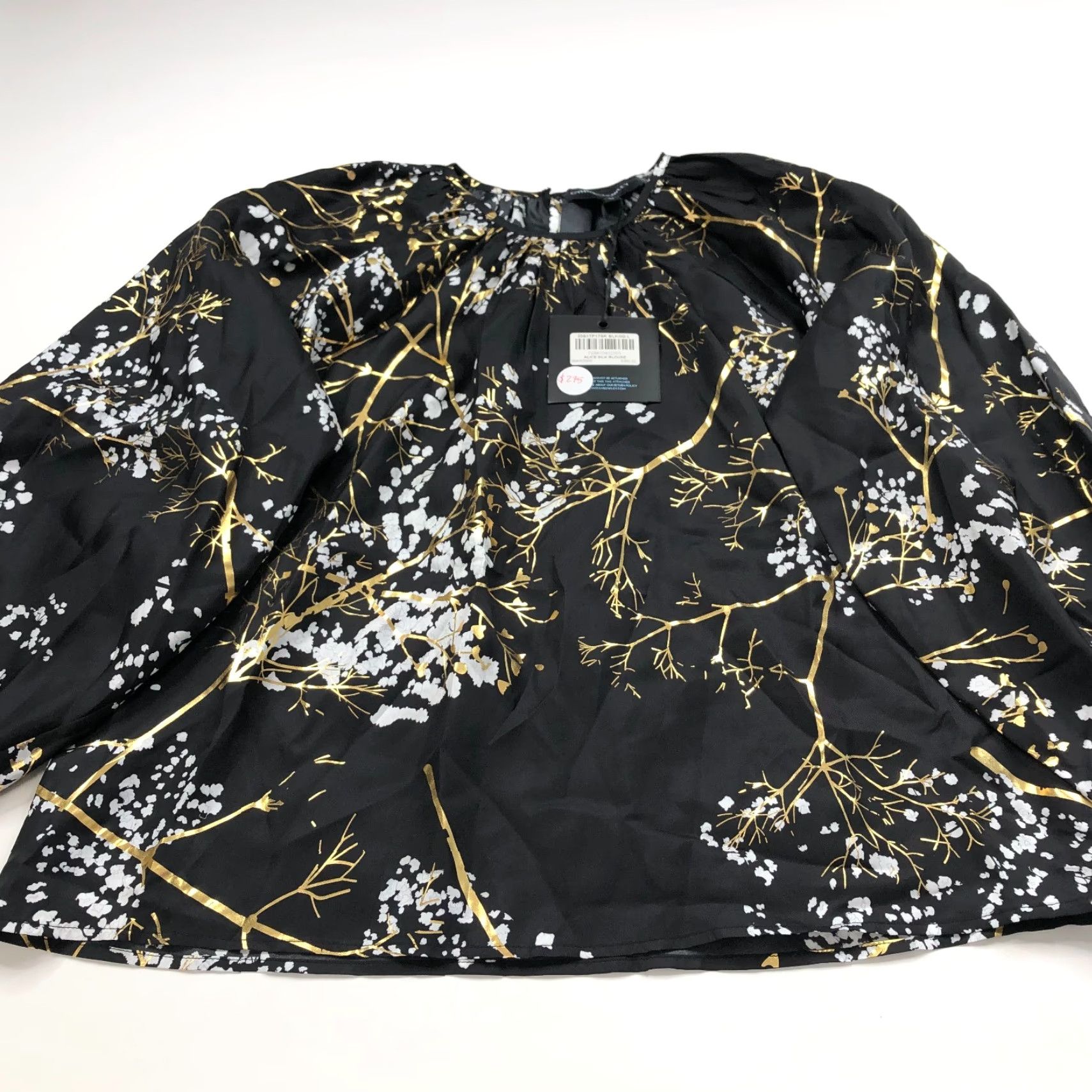 Cynthia Rowley Cynthia Rowley Blouse 100% Silk Smock Pullover All Over Print Black Long Sleeve Balloon Sleeve Regular Fit Women's L Silk Blouse Size L / US 10 / IT 46 - 4 Thumbnail