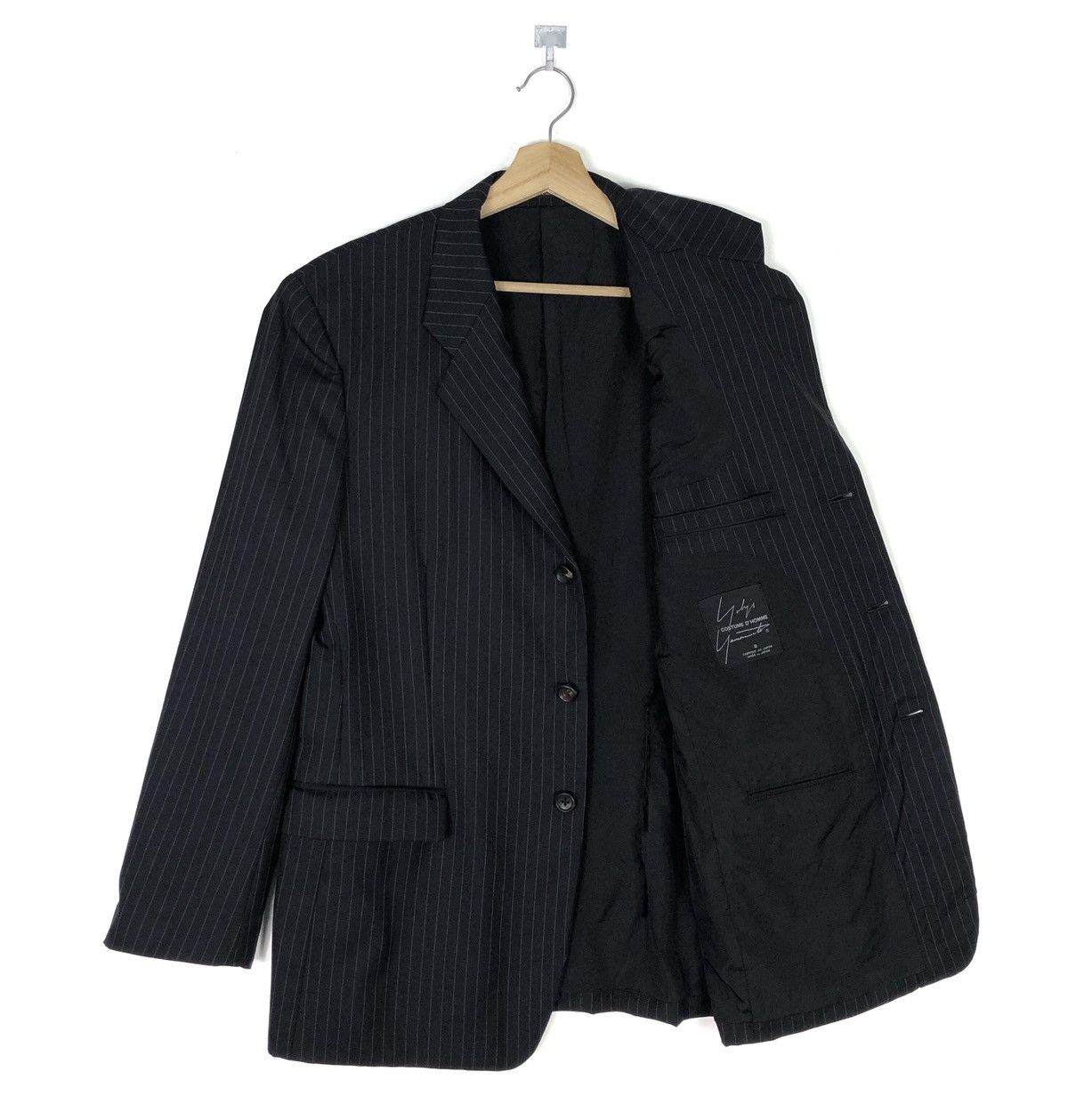 image of Yohji Yamamoto Aw2012 7-Pockets Costume D’ Homme Stripes Wool Gabardine in Black (Size Medium)