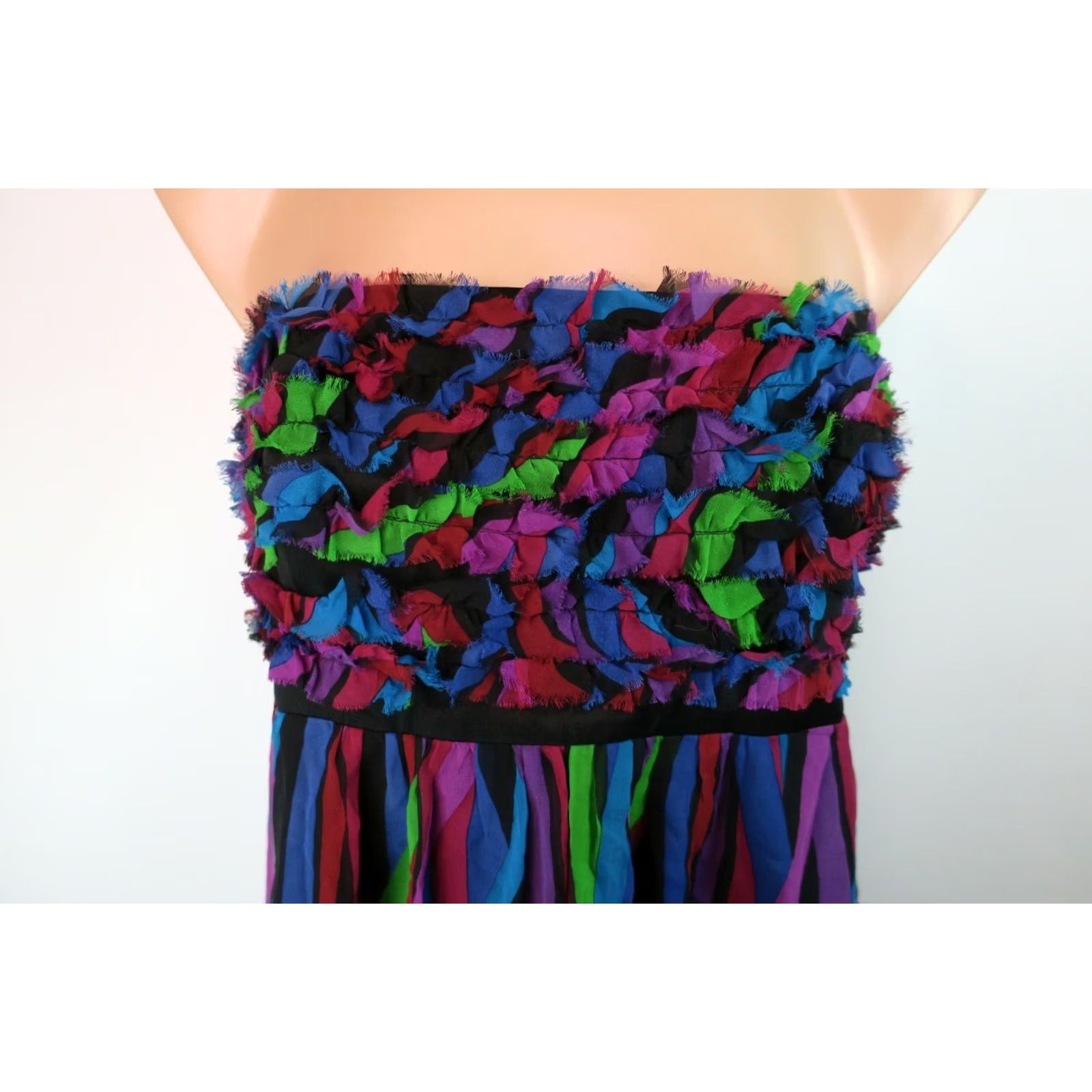 Betsey Johnson VINTAGE Betsey Johnson Rainbow Striped Silk Dress Sleeveless Strapless A-Line Prom Short 90s 8 Womens Girls Size M / US 6-8 / IT 42-44 - 7 Thumbnail