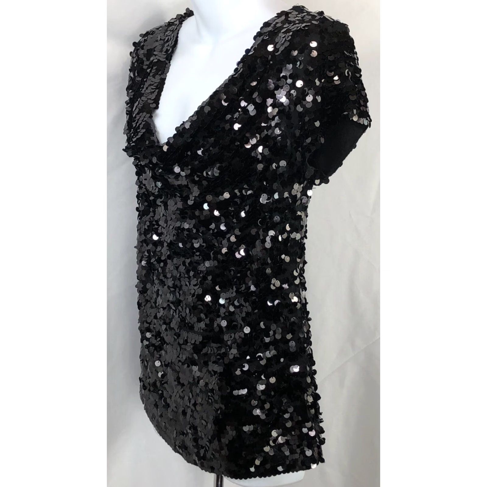 Incu INC Blouse Shirt Womens M Black Sequin Draped Cowl Neck Evening Party Deco Cocktail Vintage: No Size M / US 6-8 / IT 42-44 - 2 Thumbnail