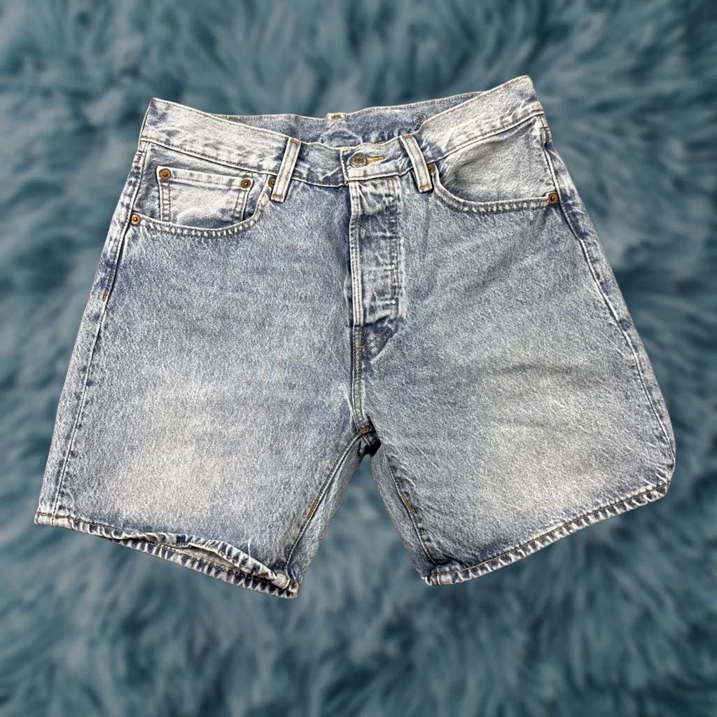 Levi's Levi’S 501 Denim Shorts Mens Blue Light Wash Distressed Button Fly 31-Button Slim Fit Bermuda Casual Style Size US 31 - 1 Thumbnail