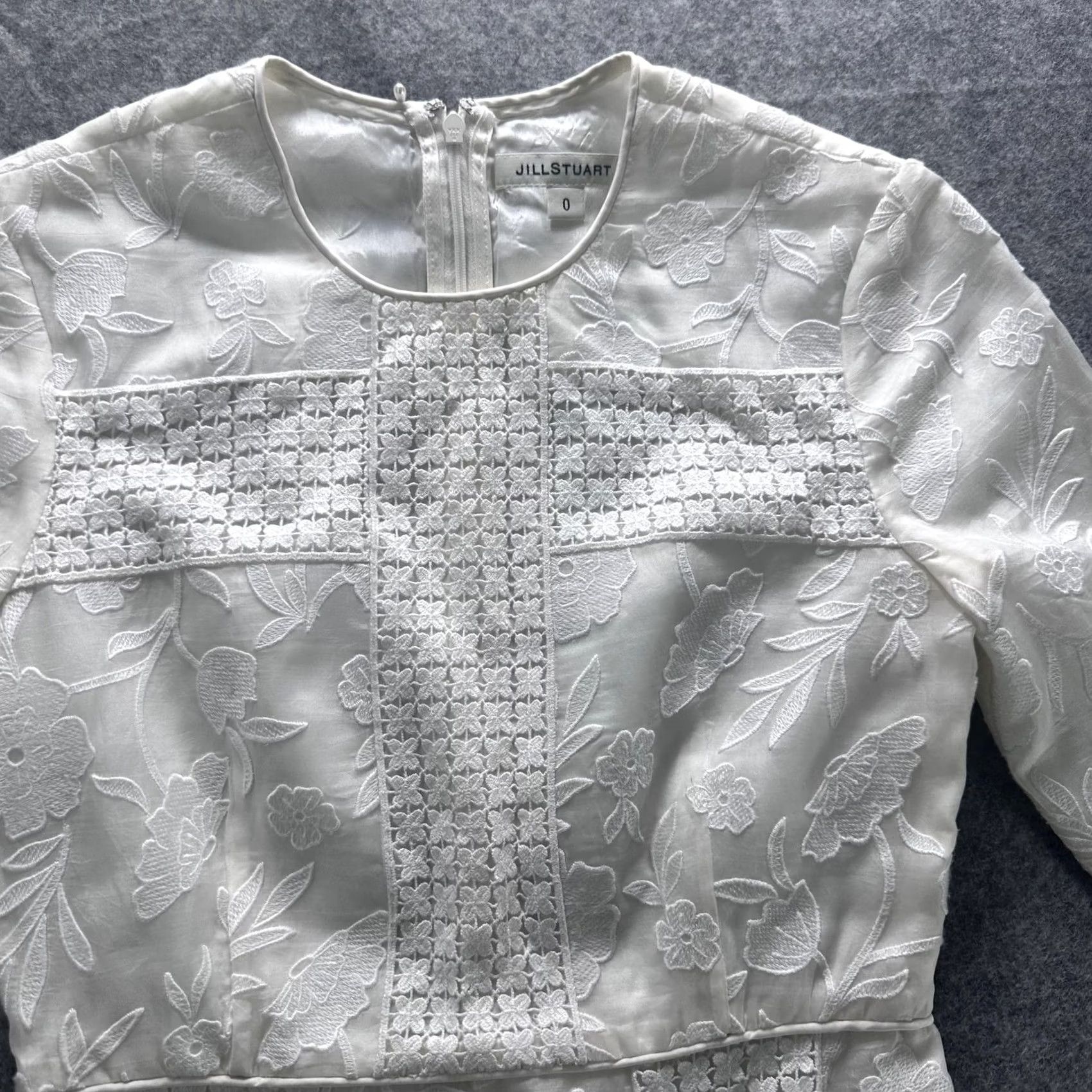 Vintage Jill Stuart Dress Womens 0 White Floral Embroidered Silk Long Sleeve Mini Size XS / US 0-2 / IT 36-38 - 3 Thumbnail