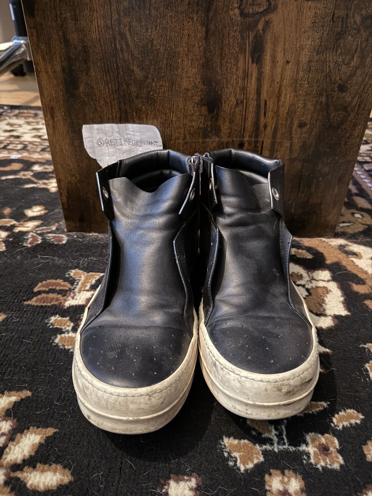 Rick Owens Rick Owens Black Leather High Top Sneakers Size 43 Size US 10 / EU 43 - 2 Thumbnail