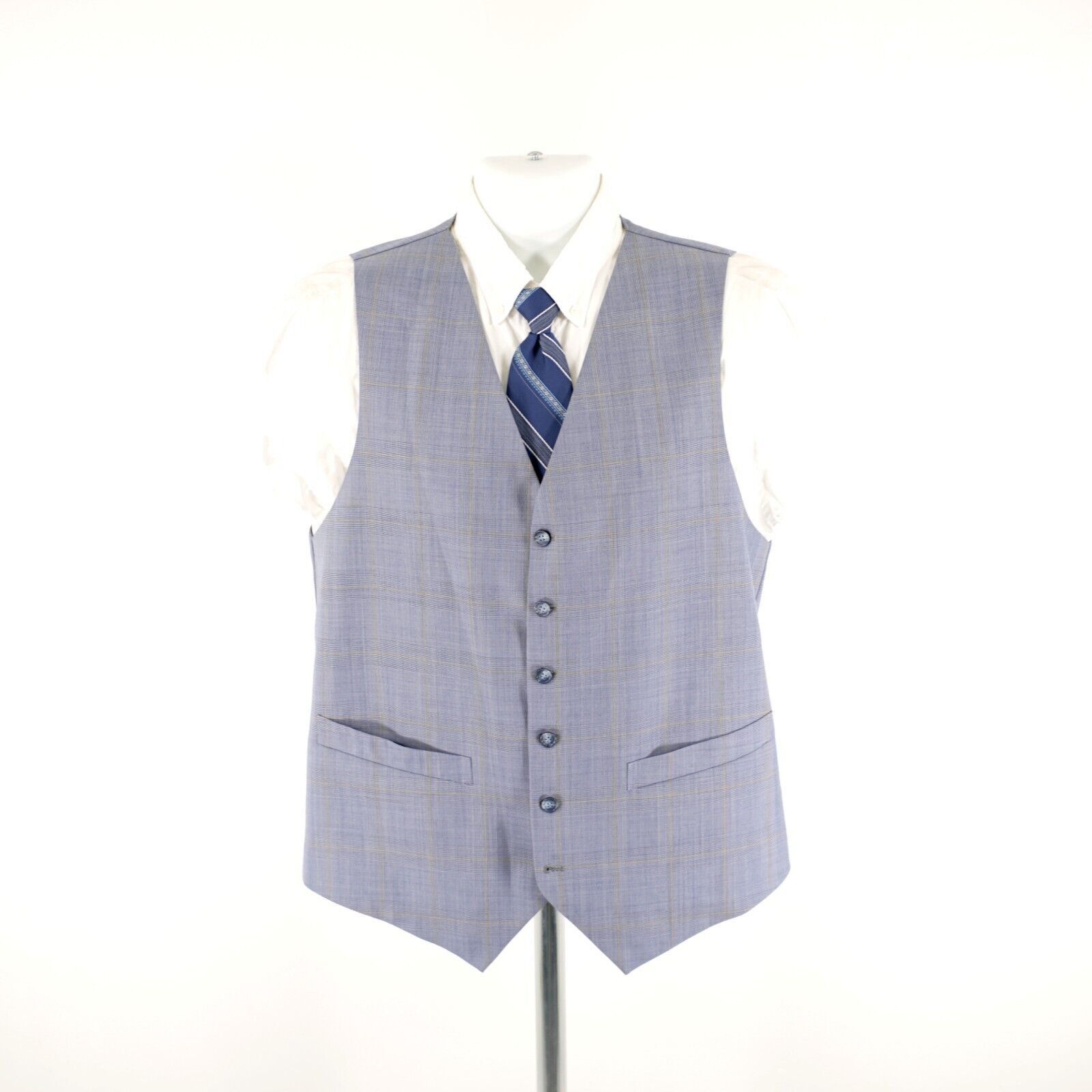 Vitale Barberis Canonico Vitale Barberis Canonico Super 140s Blue Plaid 2 Piece Vest Size 42L - 14 Thumbnail