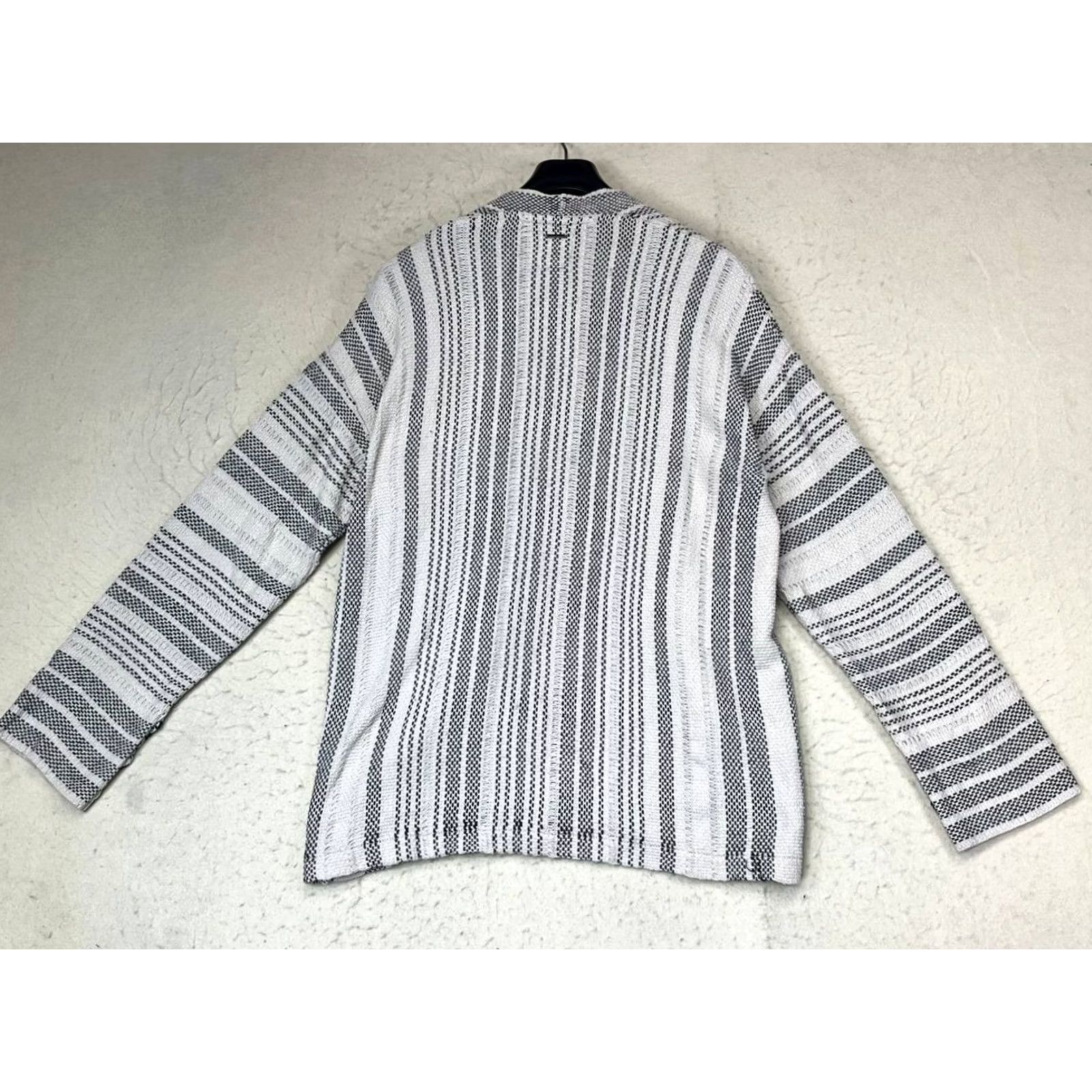 Billabong Billabong Womens Jacket Gray L Oversized Striped Knit Open Pockets Cardigan Coat Mid-Length Modern Classic Fall Spring Mens? Size L / US 10 / IT 46 - 2 Thumbnail