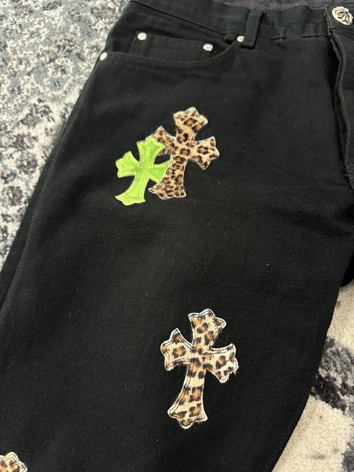 Chrome Hearts Chrome Hearts Black Cheetah Lime Cross Patch Jeans Size US 34 / EU 50 - 5 Thumbnail