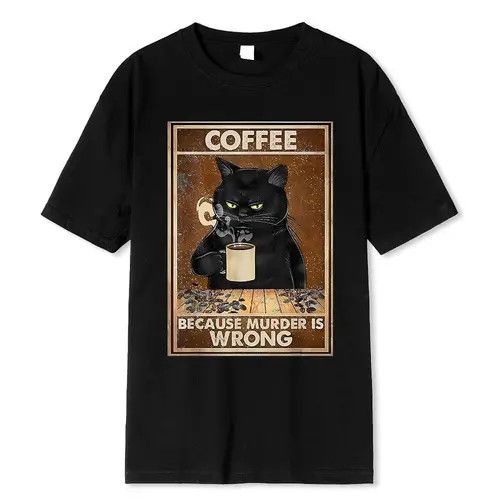 Designer Coffee Black Cat Tshirt Oversized Size US L / EU 52-54 / 3 - 1 Thumbnail