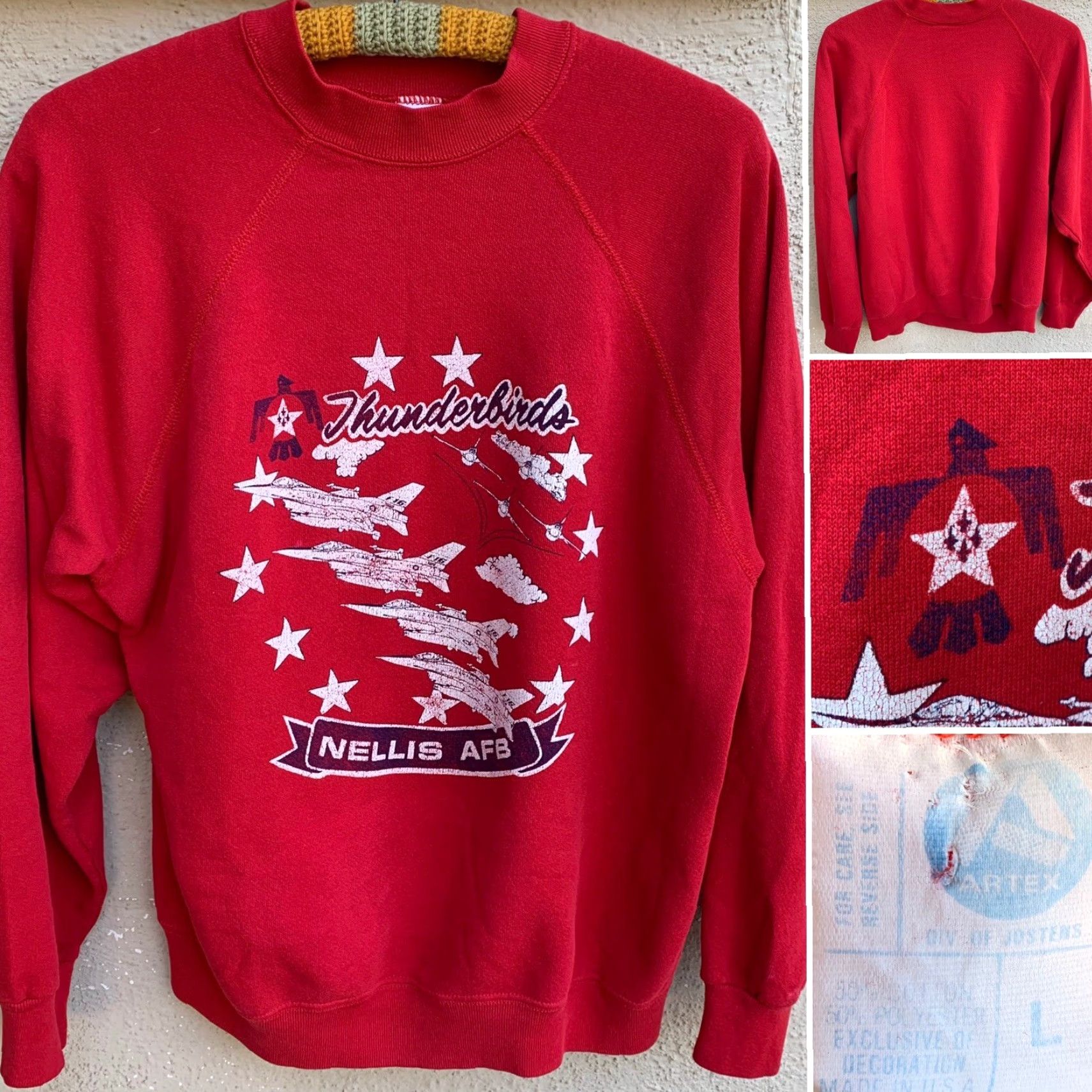 Vintage VINTAGE Thunderbirds Nellis AFB Raglan Sweatshirt L Men Red USA Graphic Print Artex Pullover Size L Size US L / EU 52-54 / 3 - 2 Thumbnail