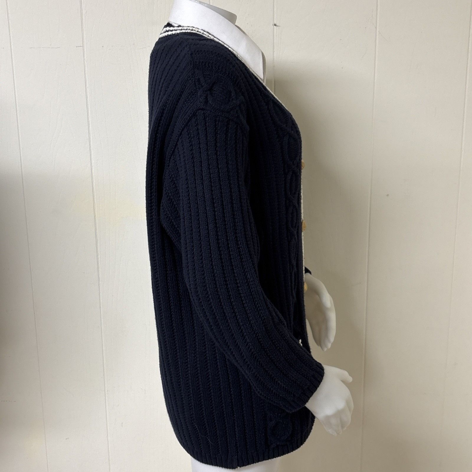 Bogner Bogner Sweater Womens 12 40 Varsity Tennis Cardigan Black Co Size XL / US 12-14 / IT 48-50 - 4 Thumbnail
