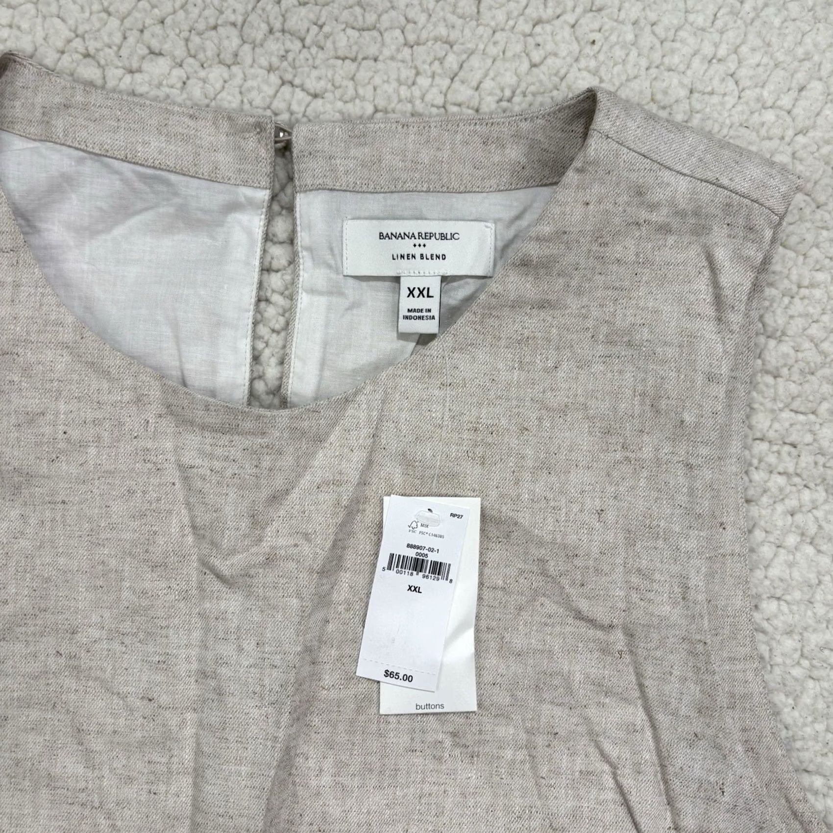 Banana Republic NWT Banana Republic Linen Blend Shell Tank Top Size XXL Cream Cropped Sleeveless Size XXL / US 16-18 / IT 52-54 - 2 Thumbnail