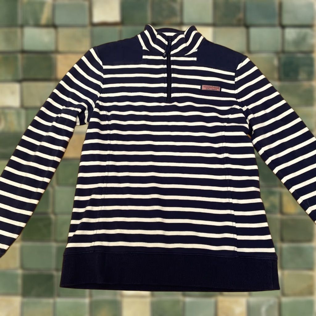 Vineyard Vines Vineyard Vines Shep Shirt XS Collared 1/4 Zip Sweatshirt Cotton Navy White Stripe Knit Long Sleeve Mock Neck Zip Logo USA Preppy Womens XS Size XS / US 0-2 / IT 36-38 - 1 Thumbnail