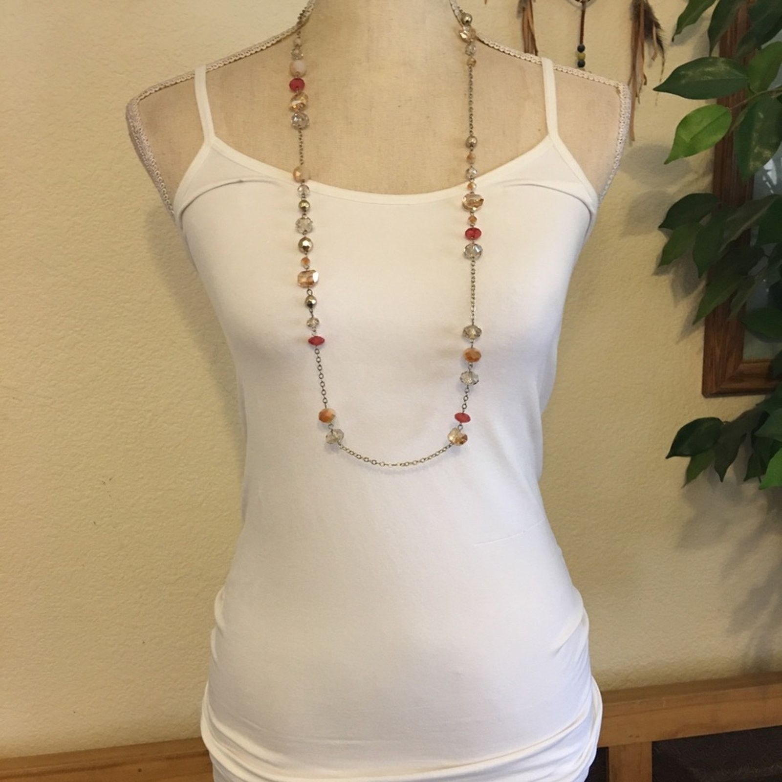 Loft LOFT faceted glass beaded gold tone chain necklace Size ONE SIZE - 3 Thumbnail
