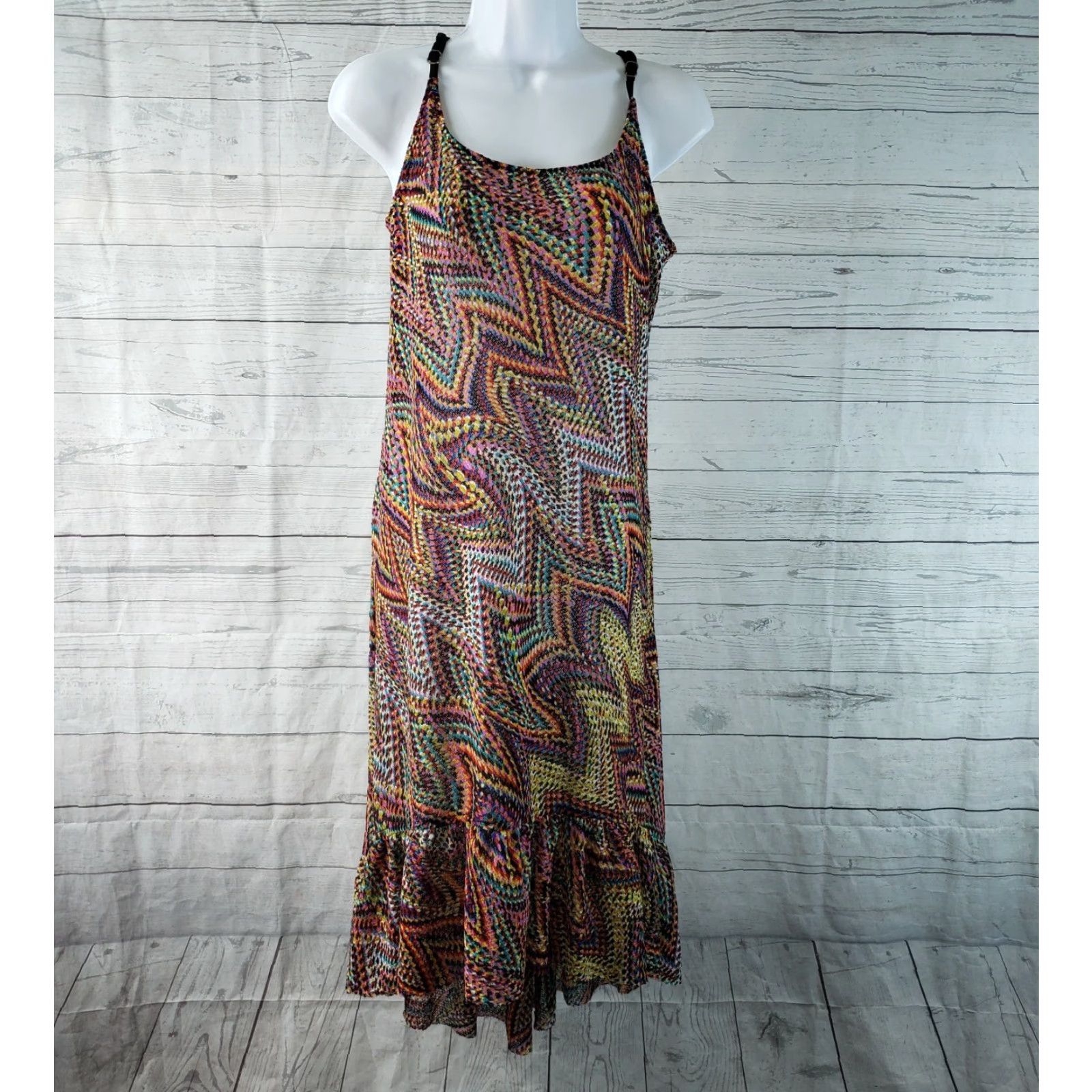 Lucky Brand Lucky Brand Womens Cover Up M Black Pink Adjustable Straps Multicolor Polyester Knit 90s Event Size ONE SIZE - 2 Thumbnail