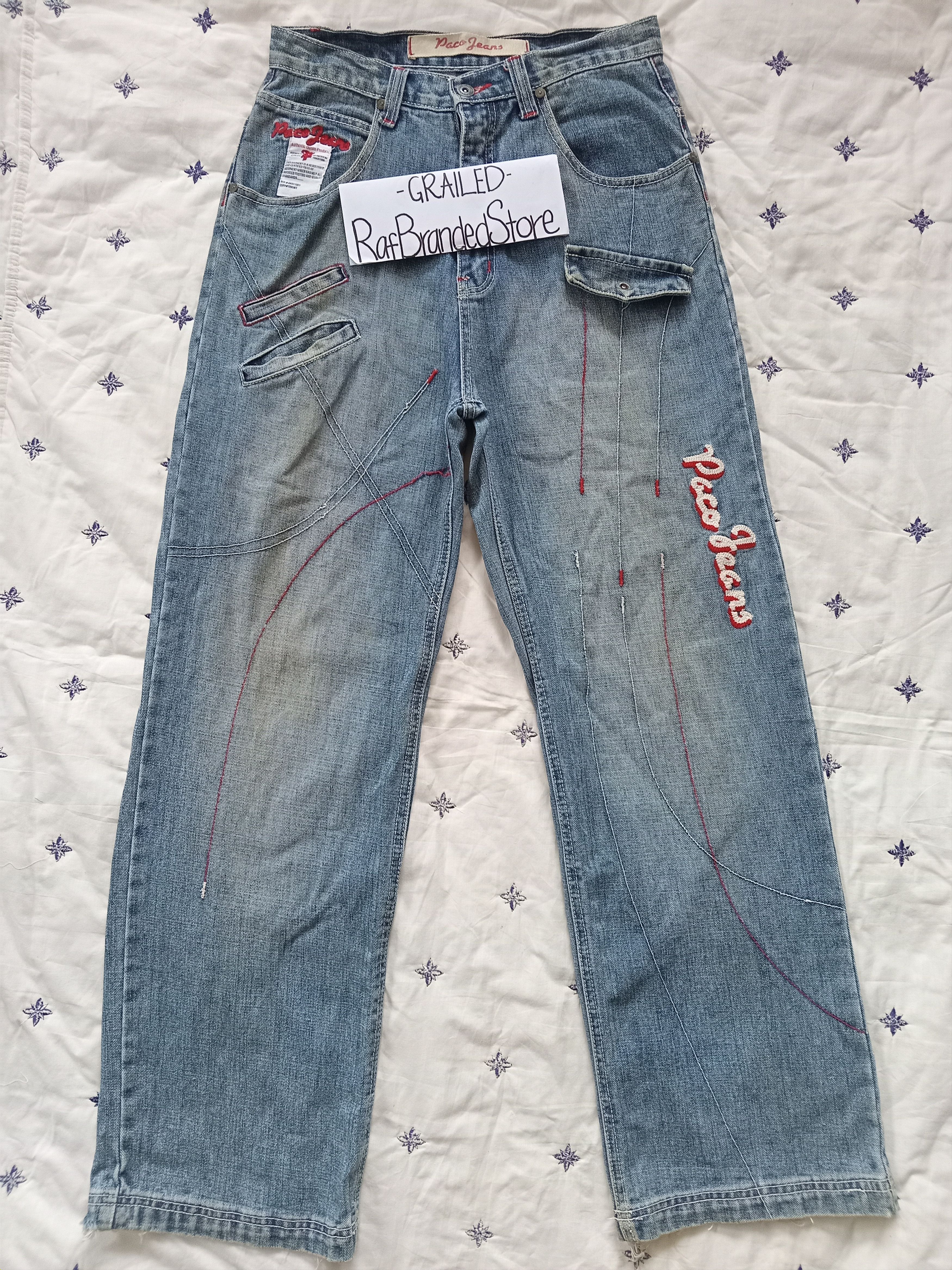 JNCO × Japanese Brand Vintage PACO Distressed Embroidered Baggy Jeans Size US 29 - 1 Thumbnail