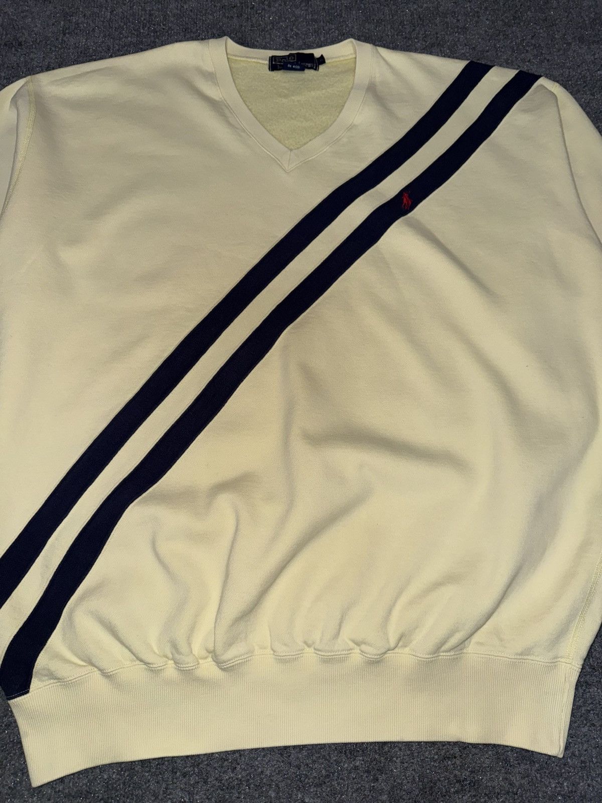 Polo Ralph Lauren Vintage Polo Ralph Lauren V Neck Stripe Sweatshirt XL Size US XL / EU 56 / 4 - 2 Thumbnail
