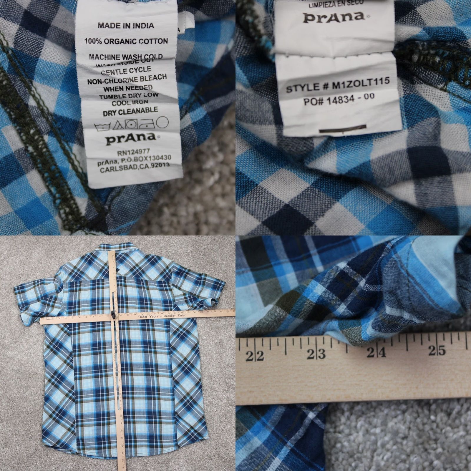 Prana prAna Zoltan Shirt Men XL Blue/White Slim Fit Organic Cotton Short Sleeve Button-Up Shirt Size US XL / EU 56 / 4 - 8 Thumbnail