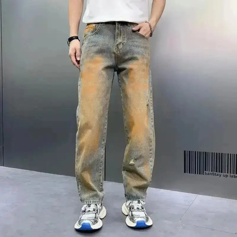 Japanese Brand Hand Painted Men's Wide Leg Pants Monkey Washed Loosen Denim Size US 32 / EU 48 - 1 Thumbnail