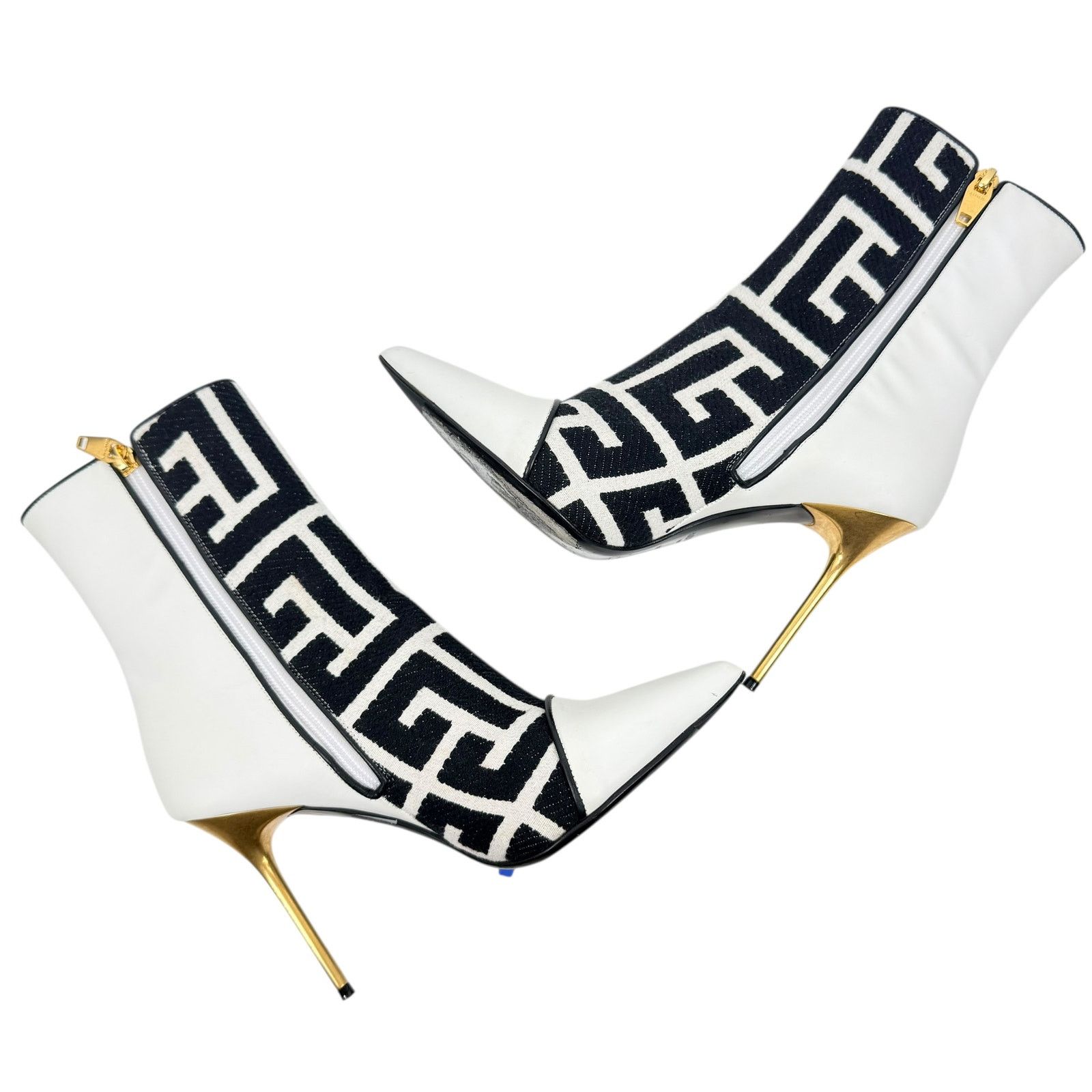 Balmain Balmain Roni Monogram Jacquard Leather Ankle Booties White Size US 7.5 / IT 37.5 - 6 Thumbnail