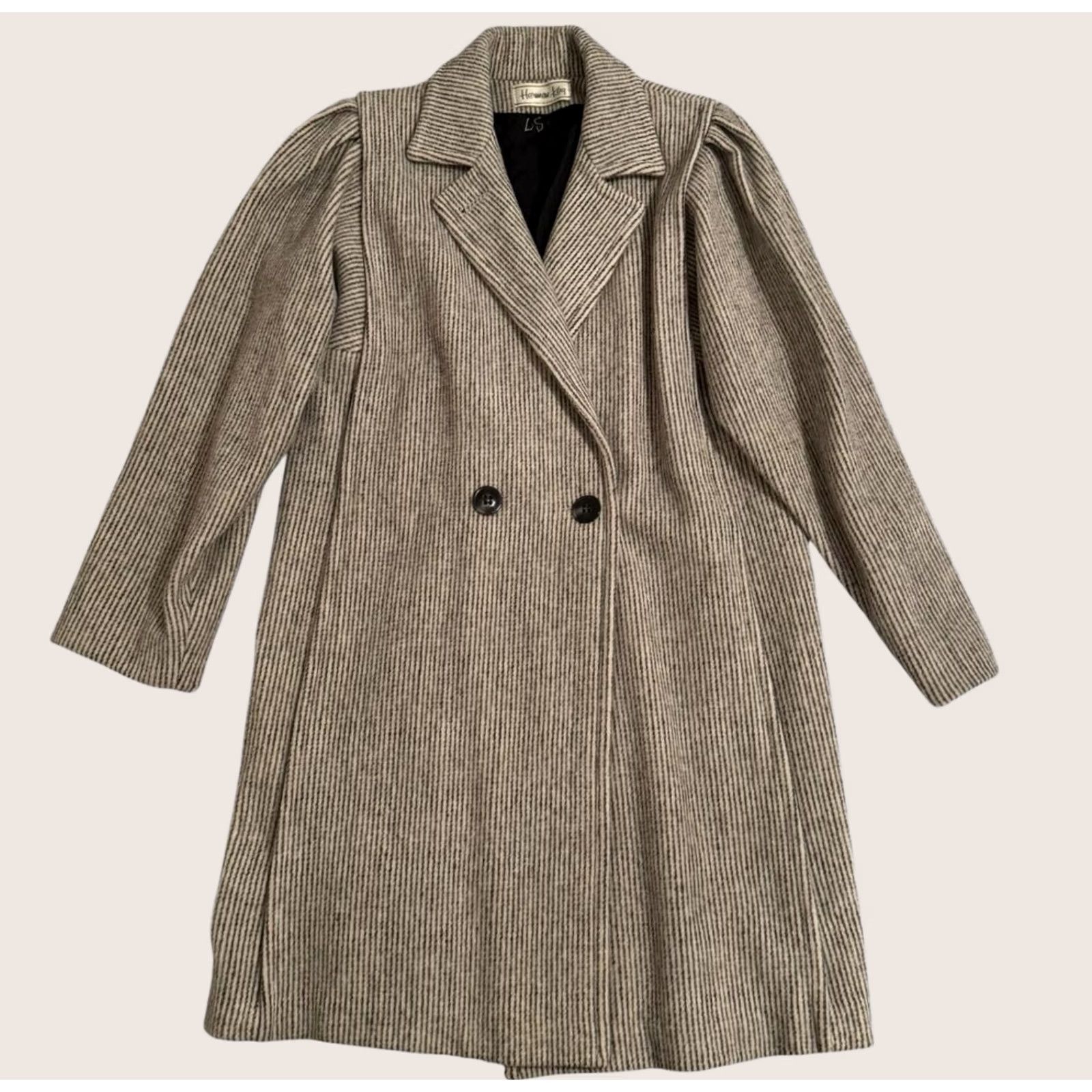 Vintage VINTAGE Herman Kay Coat Large Gray Wool Blend Striped Double Breasted 80s Womens Size L / US 10 / IT 46 - 1 Thumbnail