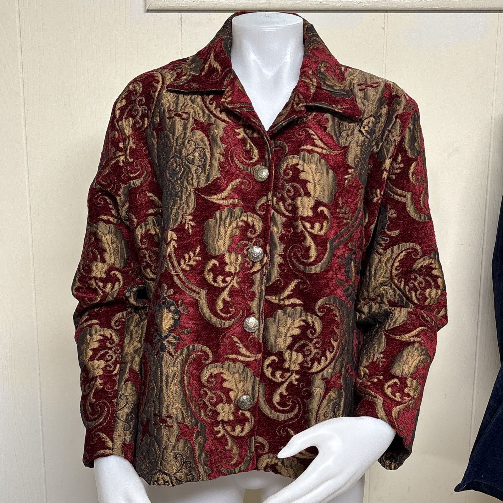 Vintage DB Sport Tapestry Velvet Jacket Womens M Ruby Gold Blazer Em Size M / US 6-8 / IT 42-44 - 1 Thumbnail