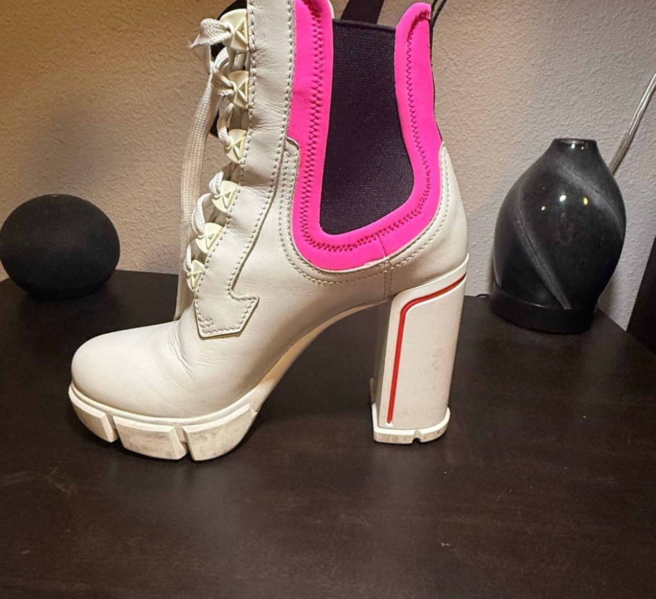 Prada Prada women’s white and pink heeled boots Size US 6.5 / IT 36.5 - 1 Thumbnail