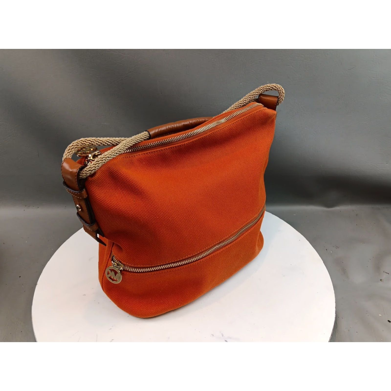Michael Kors Michael Kors Tote Bag Orange Canvas/Leather Trim Dual Rope Handles Logo Beachy Size ONE SIZE - 2 Thumbnail