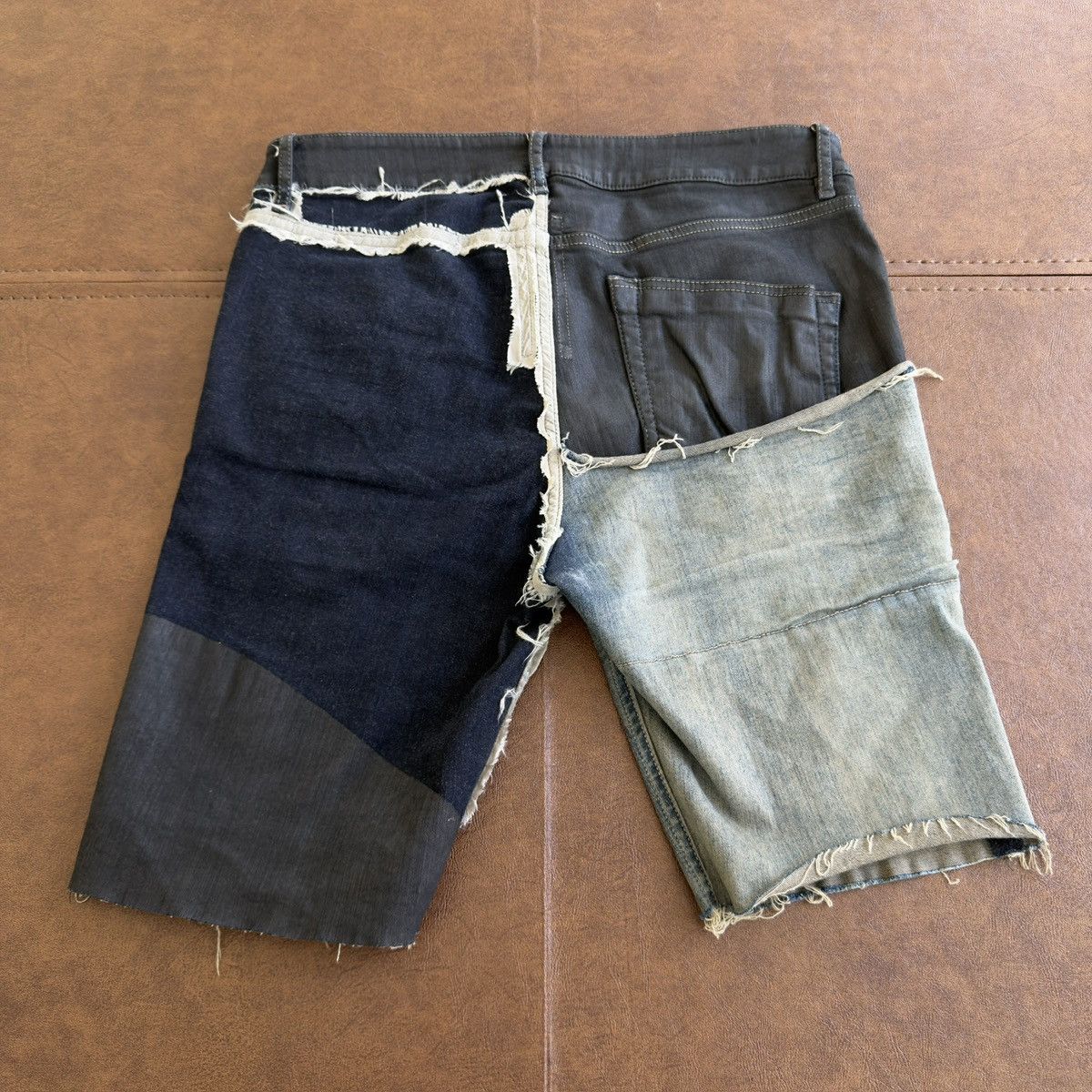 Rick Owens SS2019 "Babel" Black Wax Sample Tyrone Collage Denim Shorts Size US 32 / EU 48 - 3 Thumbnail