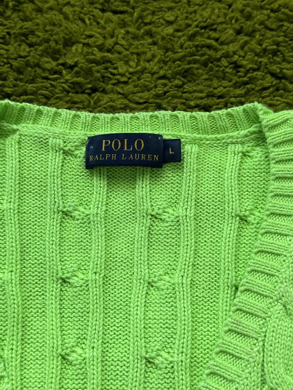 Designer × Polo Ralph Lauren Polo Ralph Lauren cable knit acid green sweater Size L / US 10 / IT 46 - 4 Thumbnail