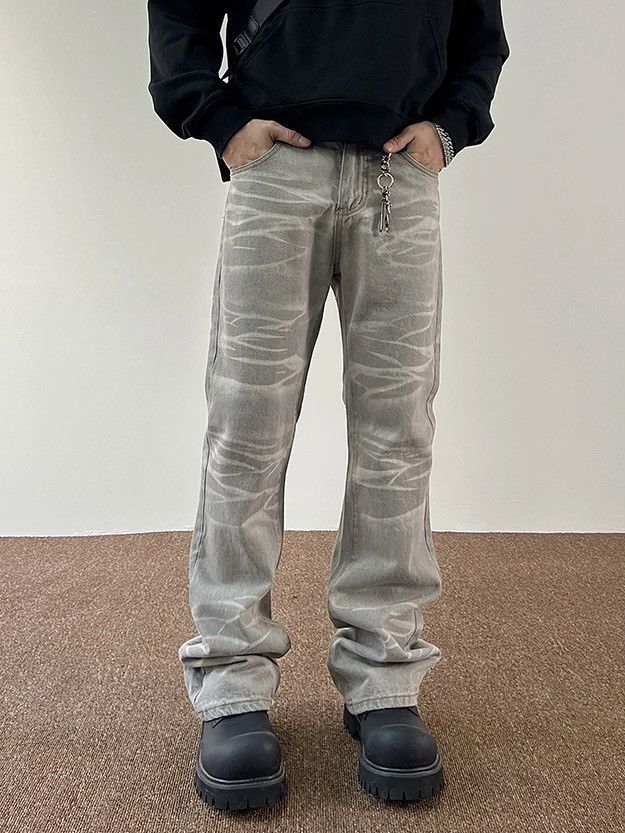 image of Vintage Avant Garde Fashion Washed Damage Flared Jeans Pants in Grey, Men's (Size 33)