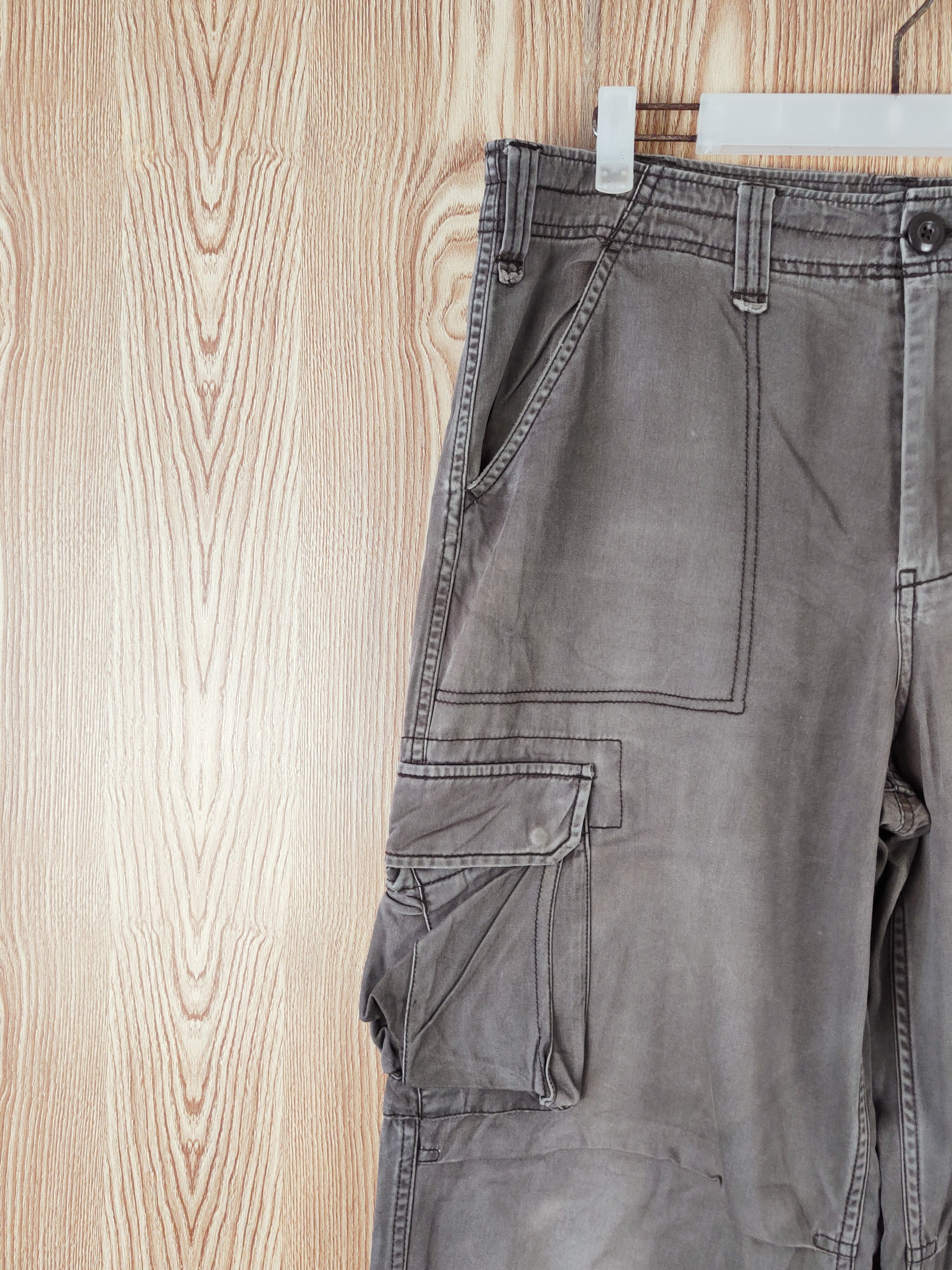 Japanese Brand Plusmore Dark Brown Faded Multipocket Cargo Pants #w444 Size US 33 - 3 Thumbnail