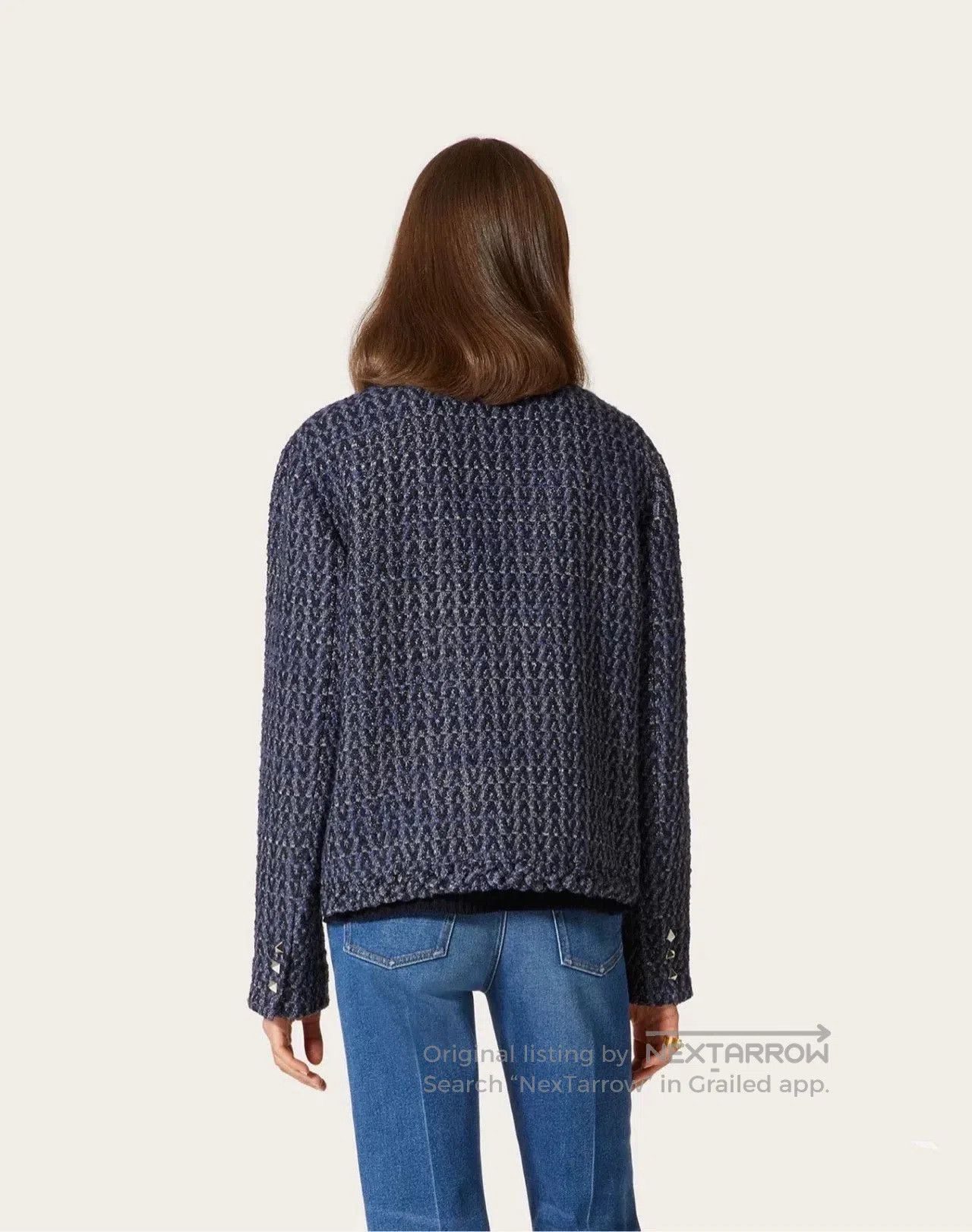 Valentino Valentino Navy Tweed Logo Cropped Coat. Size S / US 4 / IT 40 - 2 Thumbnail