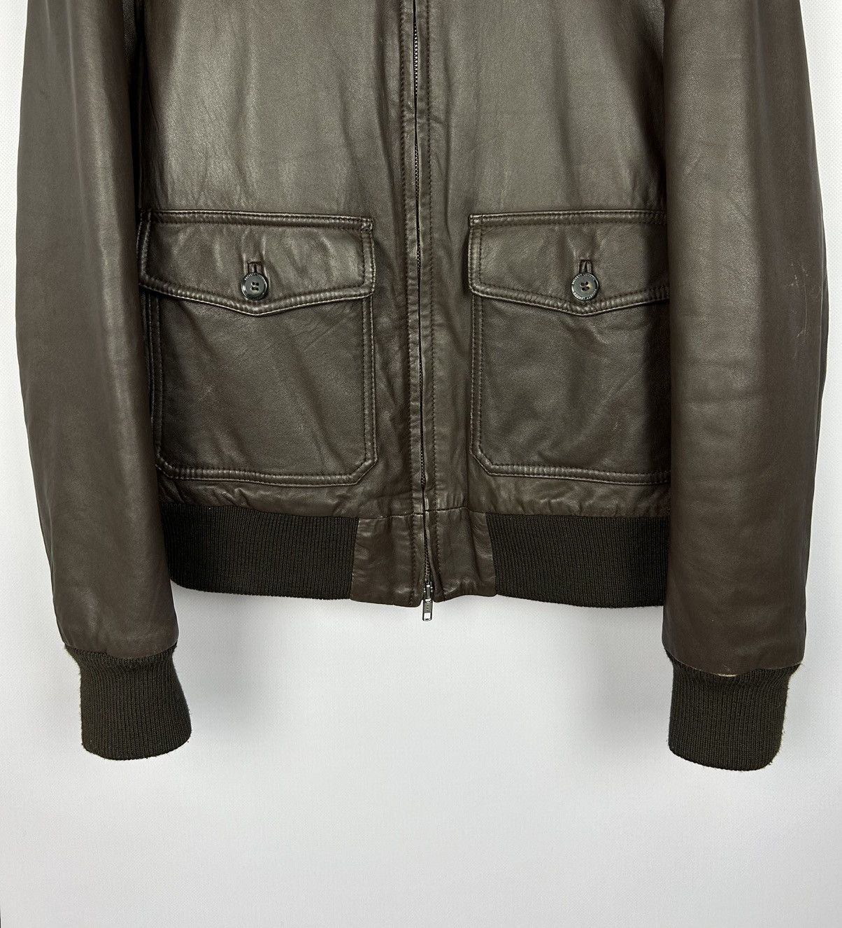 Hackett Hackett Leather Brown Bomber Jacket Size M Size US M / EU 48-50 / 2 - 4 Thumbnail