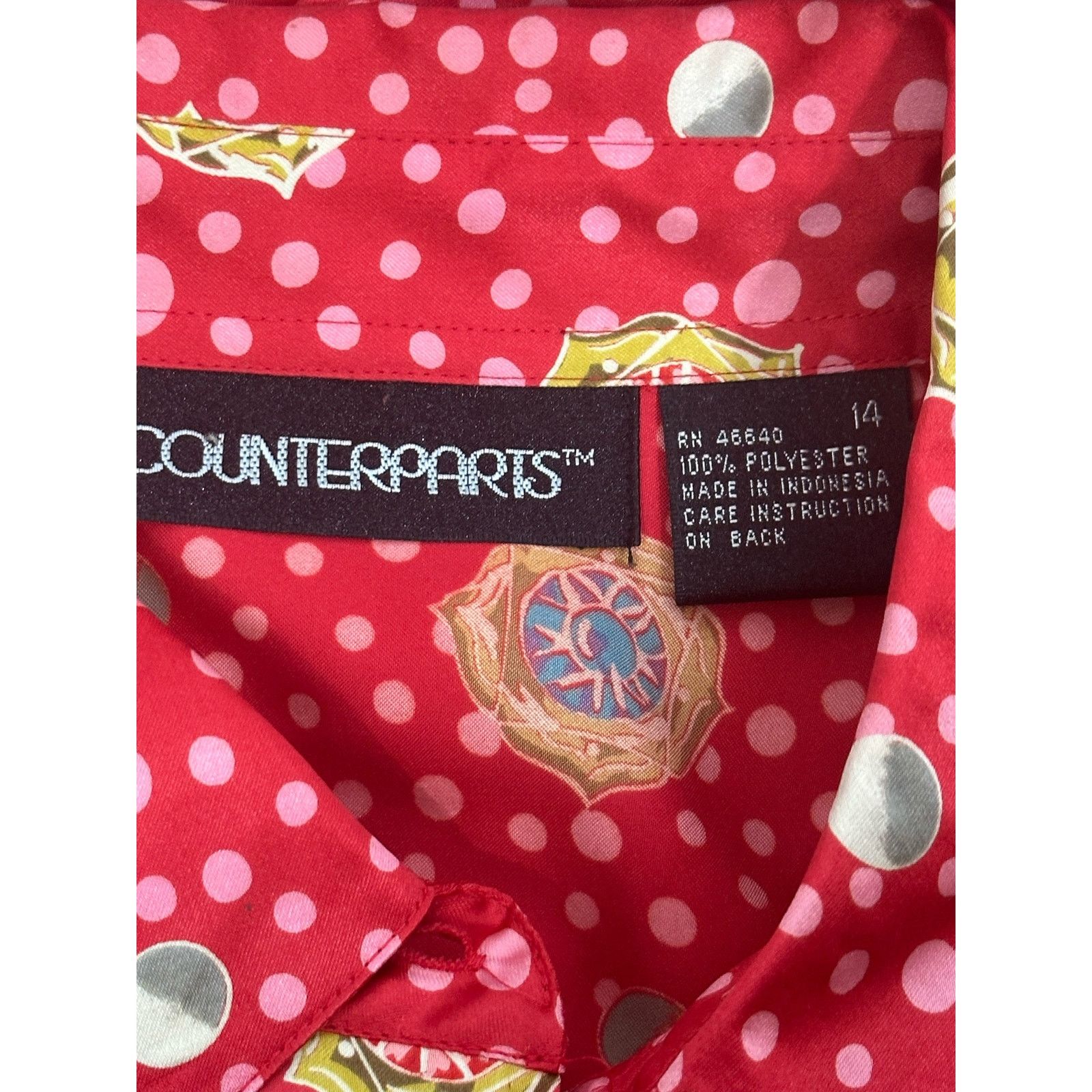 Vintage Vintage 1980s Counterparts Polka Dot Satin Blouse XL 14 Size XL / US 12-14 / IT 48-50 - 8 Thumbnail