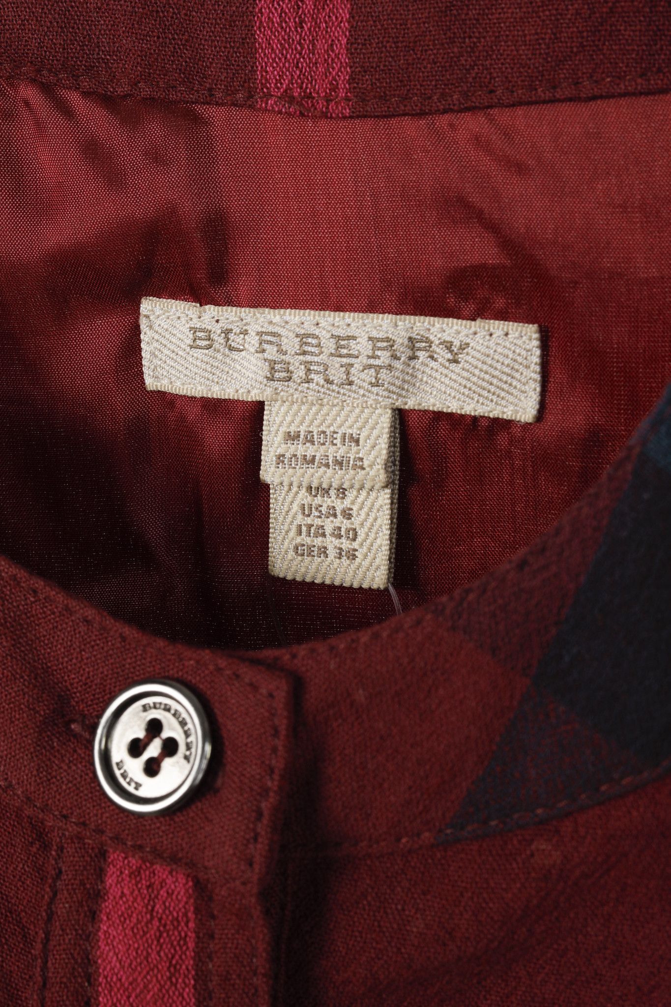 Burberry Burberry Brit Burgundy Check Ruffle-Trim Long-Sleeve Dress Size S / US 4 / IT 40 - 4 Thumbnail