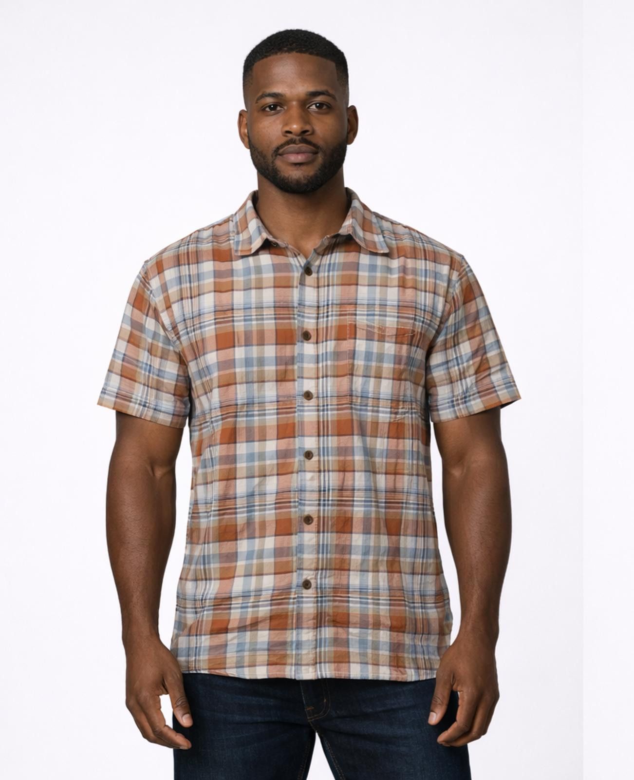 Unknown London Mutual Weave Men's Short Sleeve Plaid Button-Up Shirt 2X LT Size US XXL / EU 58 / 5 - 1 Thumbnail