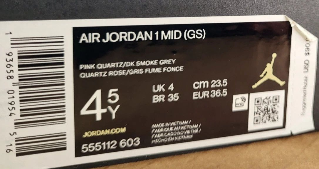 Nike Nike Air Jordan 1 Mid “Pink Quartz” (GS) – 555112‑603 Size US 6 / IT 36 - 18 Thumbnail