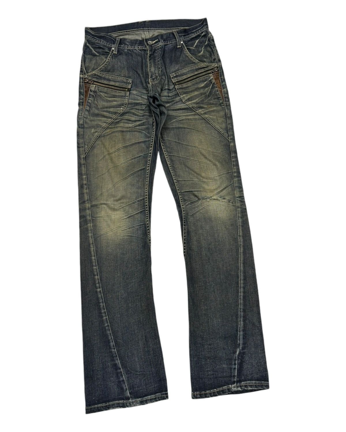 If Six Was Nine Flare Jeans Michel Klein Clawmark Twist Denim Jeans Size US 31 - 5 Thumbnail