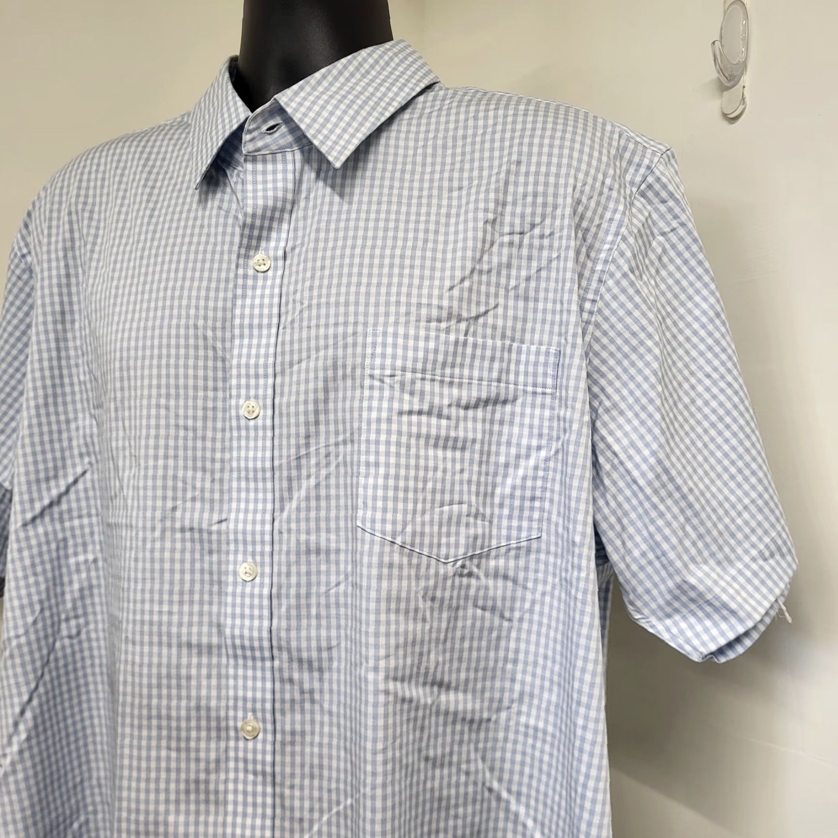 Lands' End Lands' End Hybrid Shirt Men's XXL 18-18.5 Soft Blue Checks Traditional Fit Button-Up Shirt Mens Regular 100% Cotton Easy Care Size US XXL / EU 58 / 5 - 3 Thumbnail