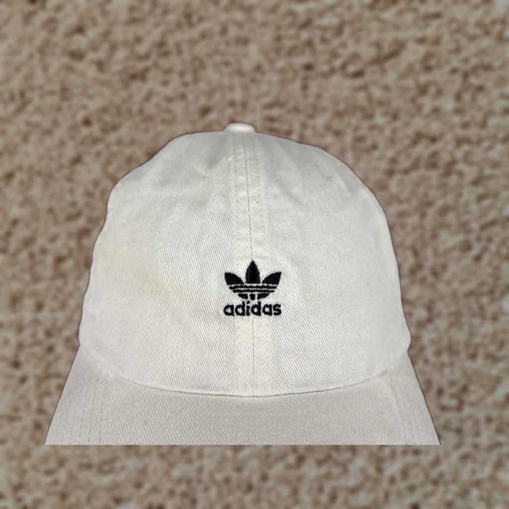 Adidas adidas Hat Cap Strap Back Adult One Size White 100% Cotton Embroidered Trefoil Shirt Baseball Cap Unisex Adults Mens Womens Boys Girls Size ONE SIZE - 1 Thumbnail