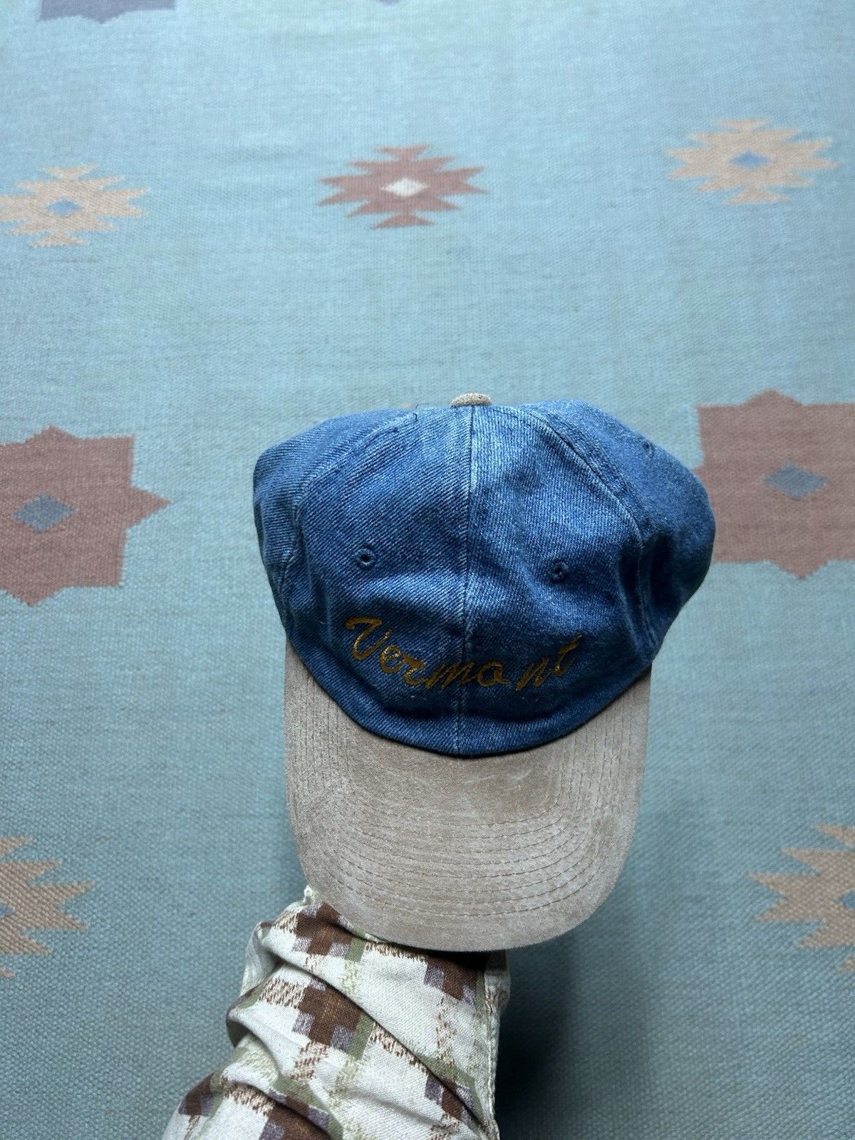 Vintage Vintage hat Vermont denim embroidered suede bill adjustable Size ONE SIZE - 3 Thumbnail