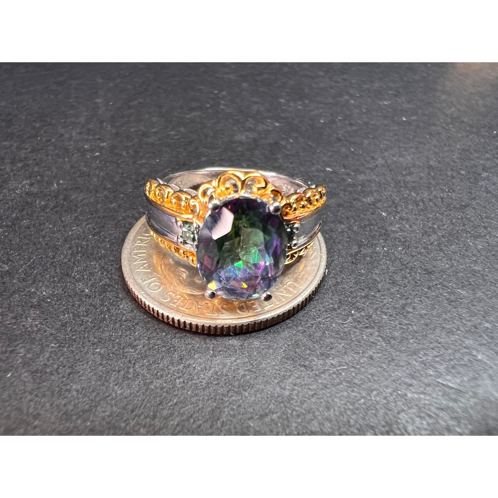 Other NEW green mystic topaz two toned sterling silver ring size 8 Size ONE SIZE - 18 Thumbnail